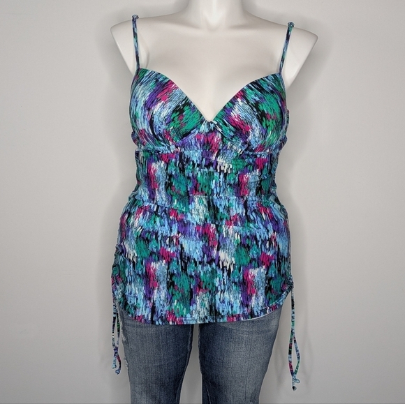Assets By Spanx Other - Assets By Spanx Blue Green Purple V Neck Bikini Tankini Swim Top XL